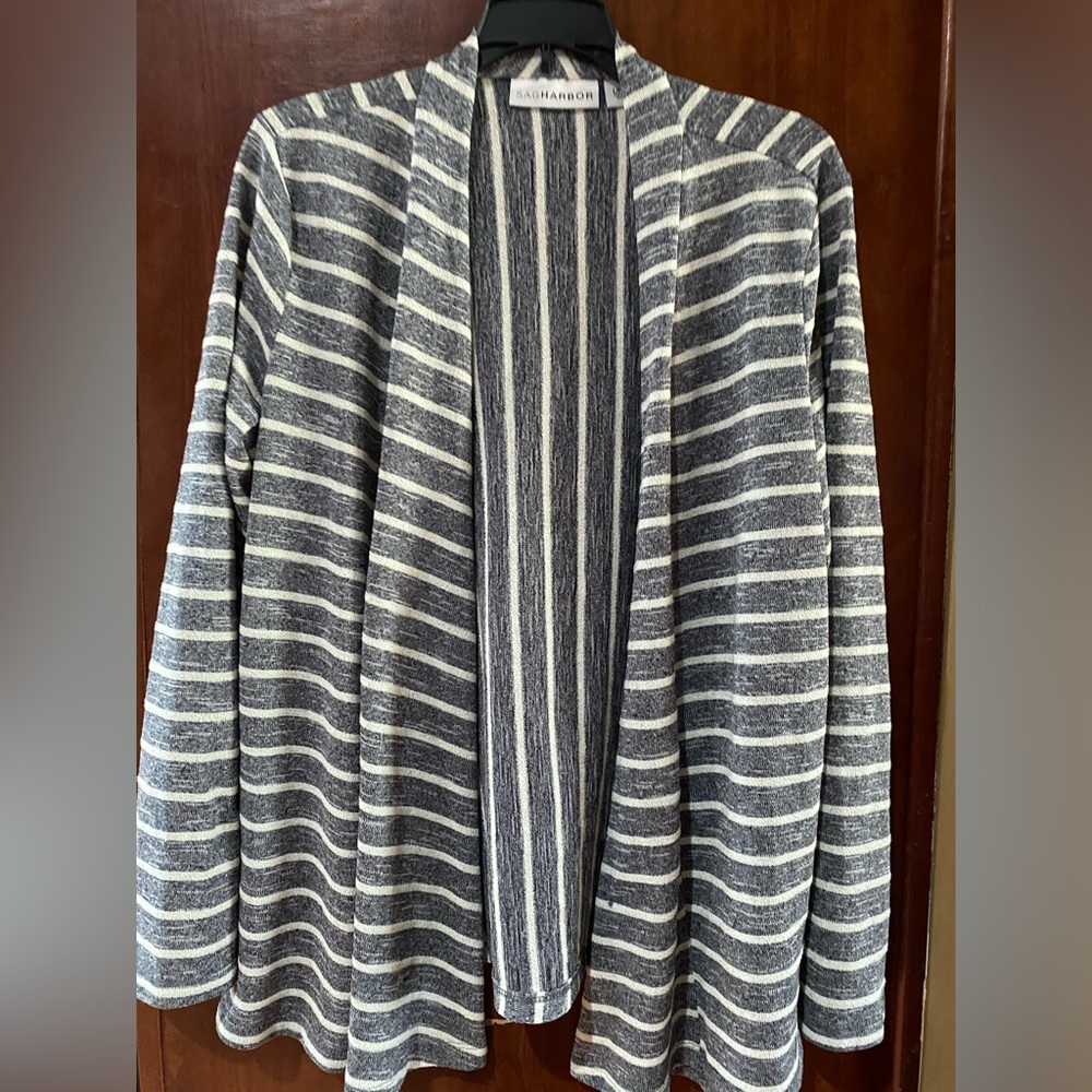Sag Harbor Gray and White Striped Cardigan